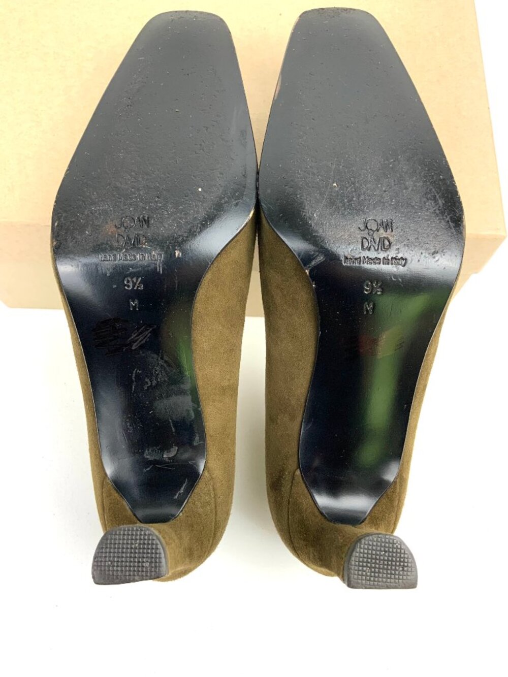Vintage Joan & David Square-Toe Pumps Olive Green Suede Leather Sz 9.5 M - Picture 13 of 16